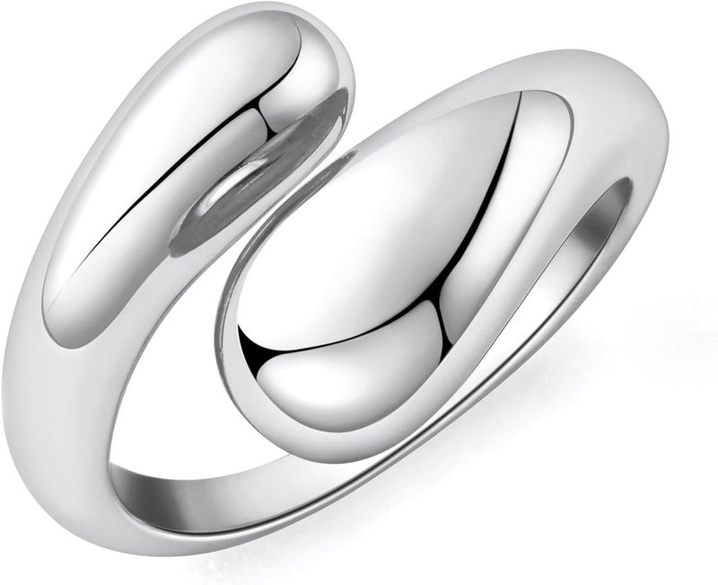 AiTURE Chunky Rings For Women, Gold Silver Thumb Ring Asymmetrical Wavy Curve Ring Adjustable Non Tarnish Dainty Stainless Steel New Year Anniversary Birthday Jewelry Gift - Image 3